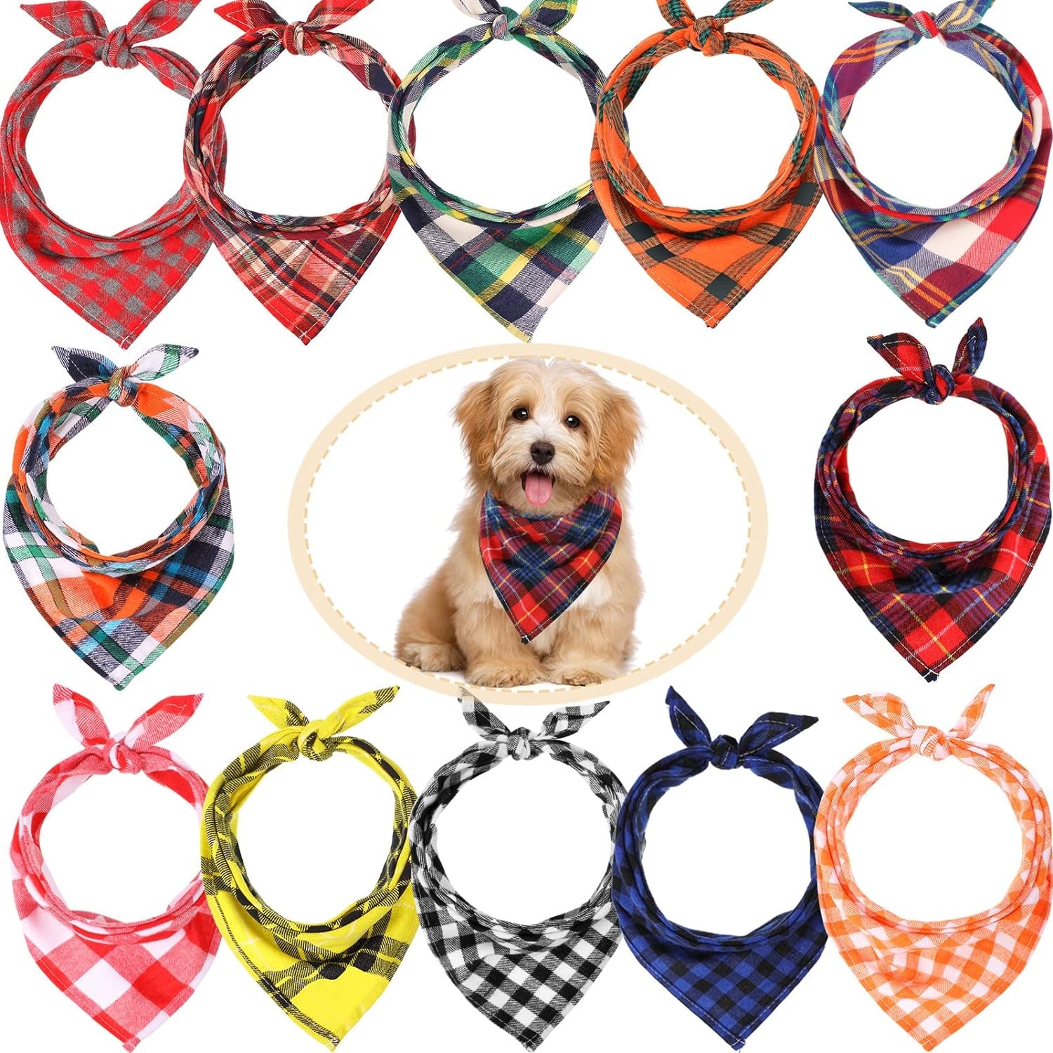 12 Piece Dog Bandanas Plaid Dog Scarf Pet Triangle Bibs Adjustable Accessories Bulk Kerchief Buffalo Plaid Bandanas Decor for Small or Medium Cat Dog Pet (Lattice Graphic)