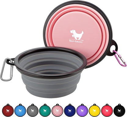 Expandable Dog Bowls for Travel, 2-Pack Dog Portable Water Bowl for Dogs Cats Pet Foldable Feeding Watering Dish for Traveling Camping Walking with 2 Carabiners, BPA Free