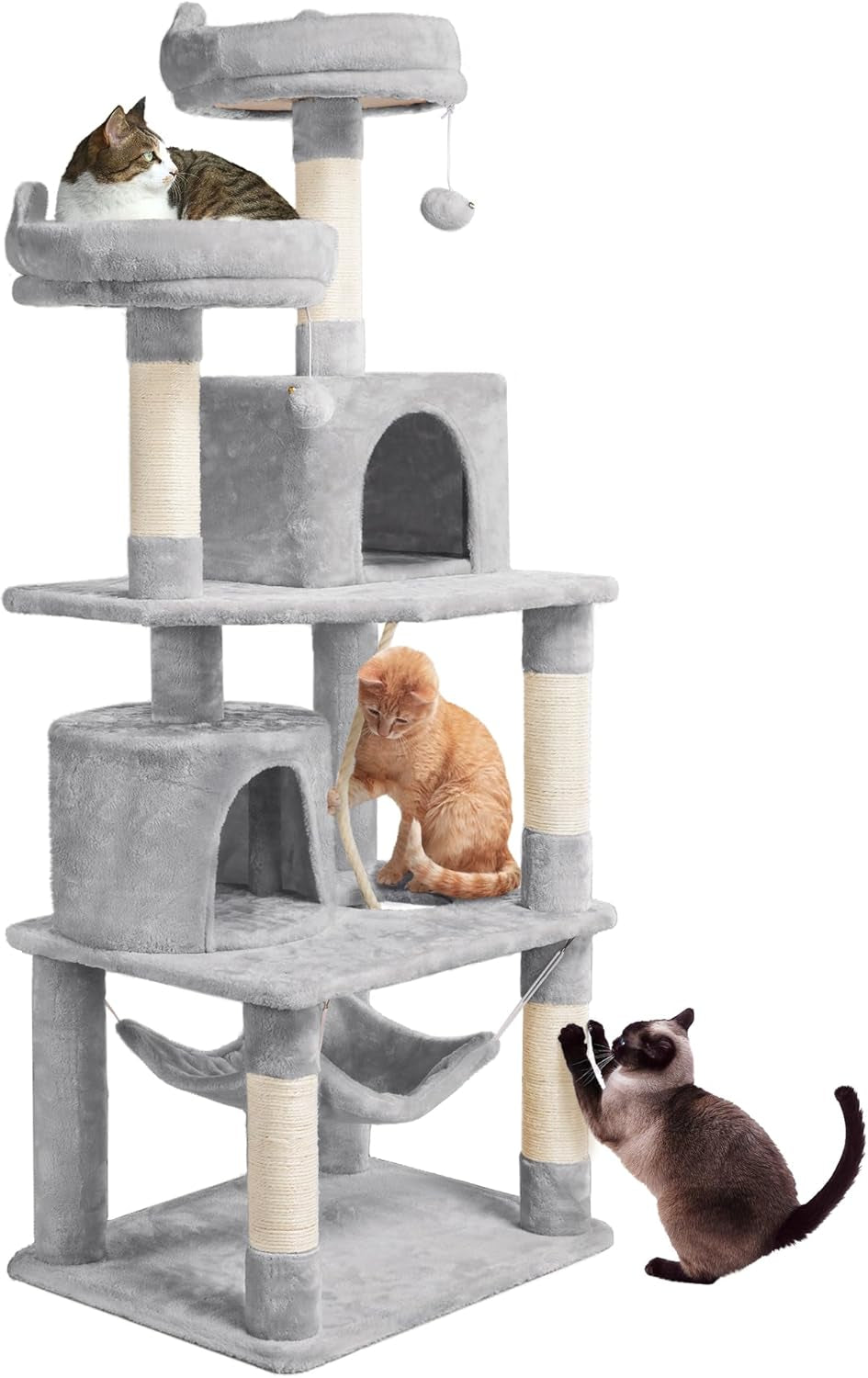 62.2 Inches Cat Tree Cat Towers Cat Condo with Platform & Hammock, Scratching Posts for Kittens Pet Play House with Plush Perch for Indoor Activity Relaxing