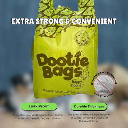 Dootie Bags® Medium-Large Poop Bags, 100 Count, with Tie Handles and Gussets. Strong and Leakproof. Made with Corn Starch. Fits  Pooper Scoopers.