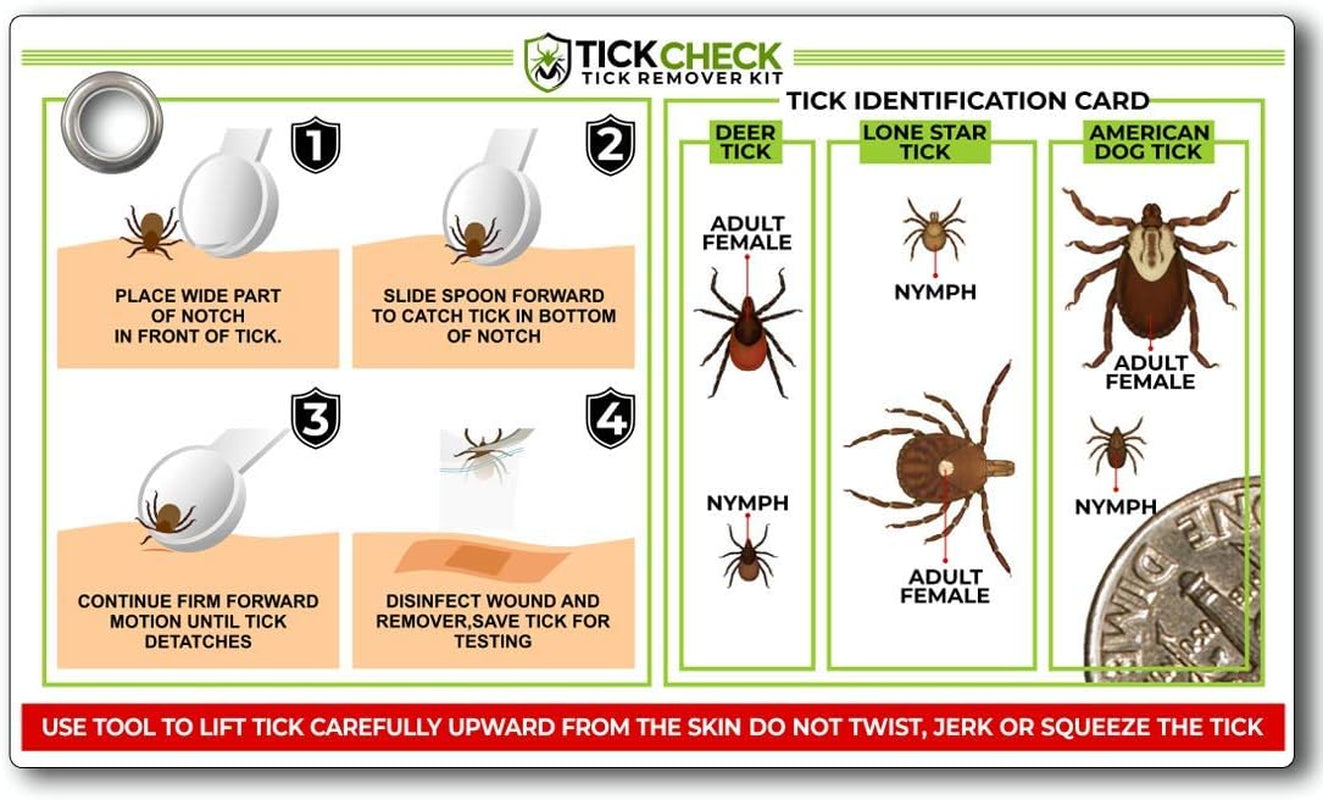 Tick Remover Spoon - 3 Pack of Lightweight Tick Remover Tools with Free Tick ID Card & Carabiner (1 Set of 3 Spoons)