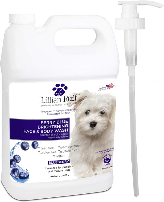 Berry Blue Brightening Face and Body Wash for Dogs - Blueberry Shampoo - Remove Tear Stains, Hydrate Dry Itchy Skin, Add Shine & Luster to Coats (Berry Blue Shampoo Gallon/Pump)