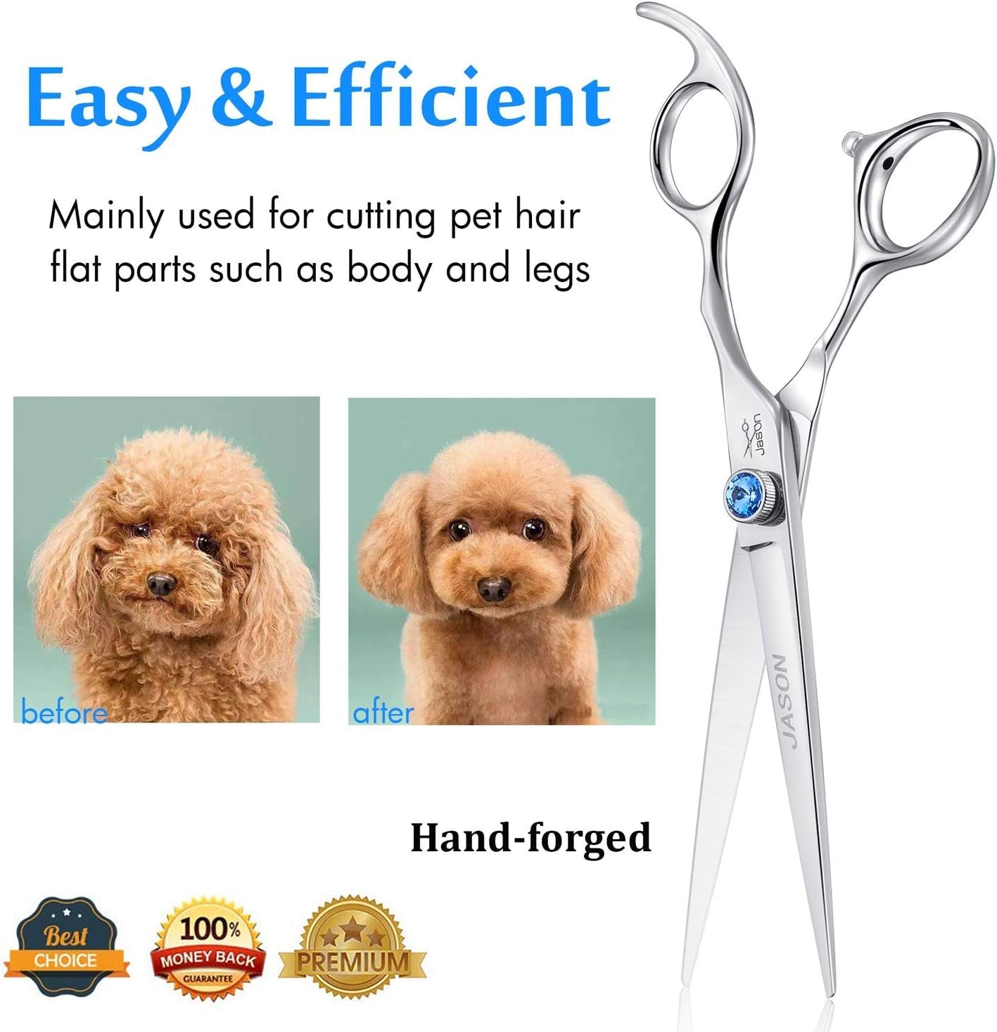 Dog Grooming Thinning Blending Scissor, Ergonomic Pet Grooming Thinner Blender Shears Cat Trimming Texturizing Kit with Offset Handle and a Jewelled Screw