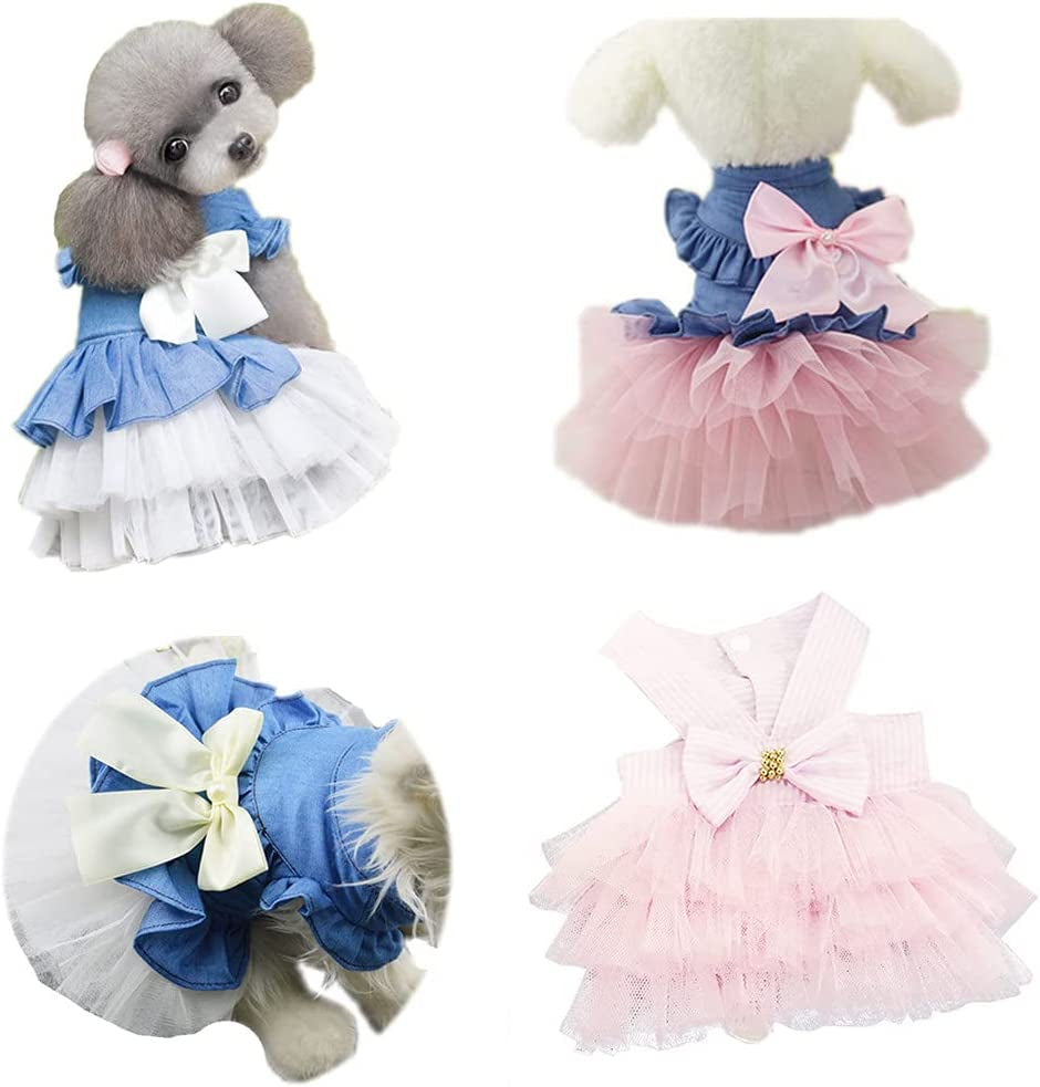 Dog Dress 3PCS Lace Doggie Dresses Floral Pink Tutu Dress for Medium Small Dogs Princess Pets Party Clothes