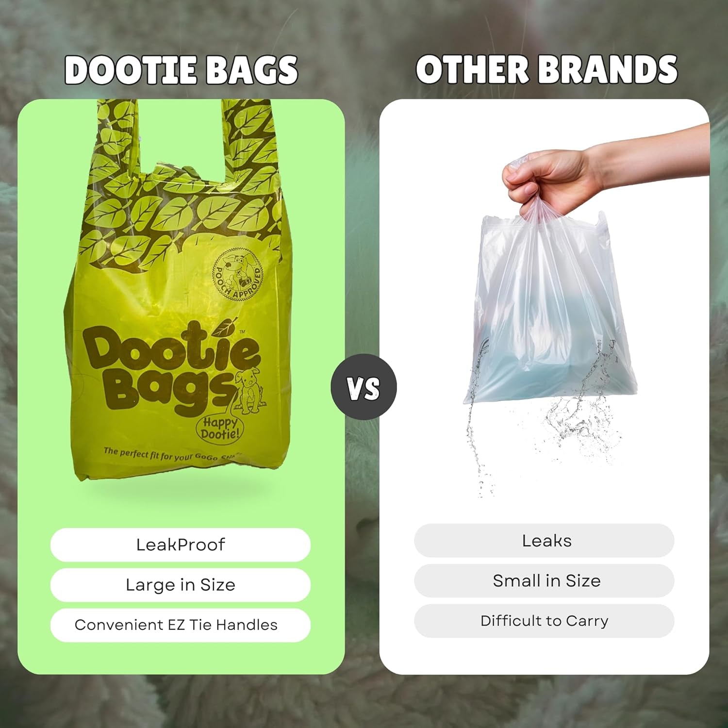 Dootie Bags® Medium-Large Poop Bags, 100 Count, with Tie Handles and Gussets. Strong and Leakproof. Made with Corn Starch. Fits  Pooper Scoopers.