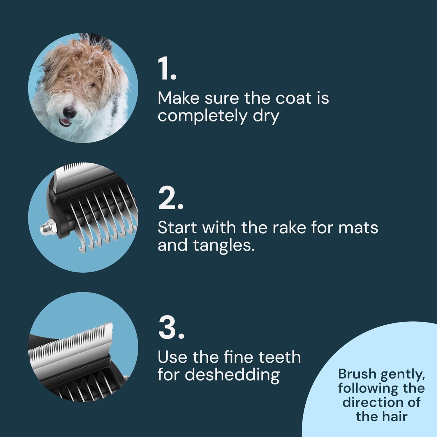 Dog Grooming Brush for Shedding - 2 in 1 Deshedding Tool and Undercoat Rake for Long and Short Haired Dogs with Double Coat - Dematting Comb and Pet Hair Deshedder Supplies (Large, Blue)