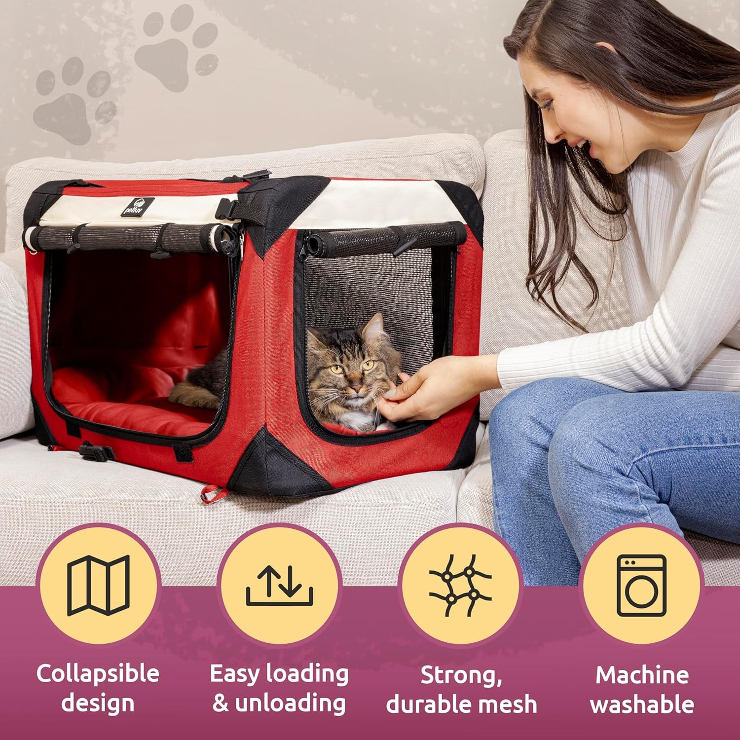 -Happy Cat Premium Cat Carrier Soft Sided Foldable Top & Side Loading Pet Crate & Carrier Locking Zippers Shoulder Straps Seat Belt Lock Plush Pillow…