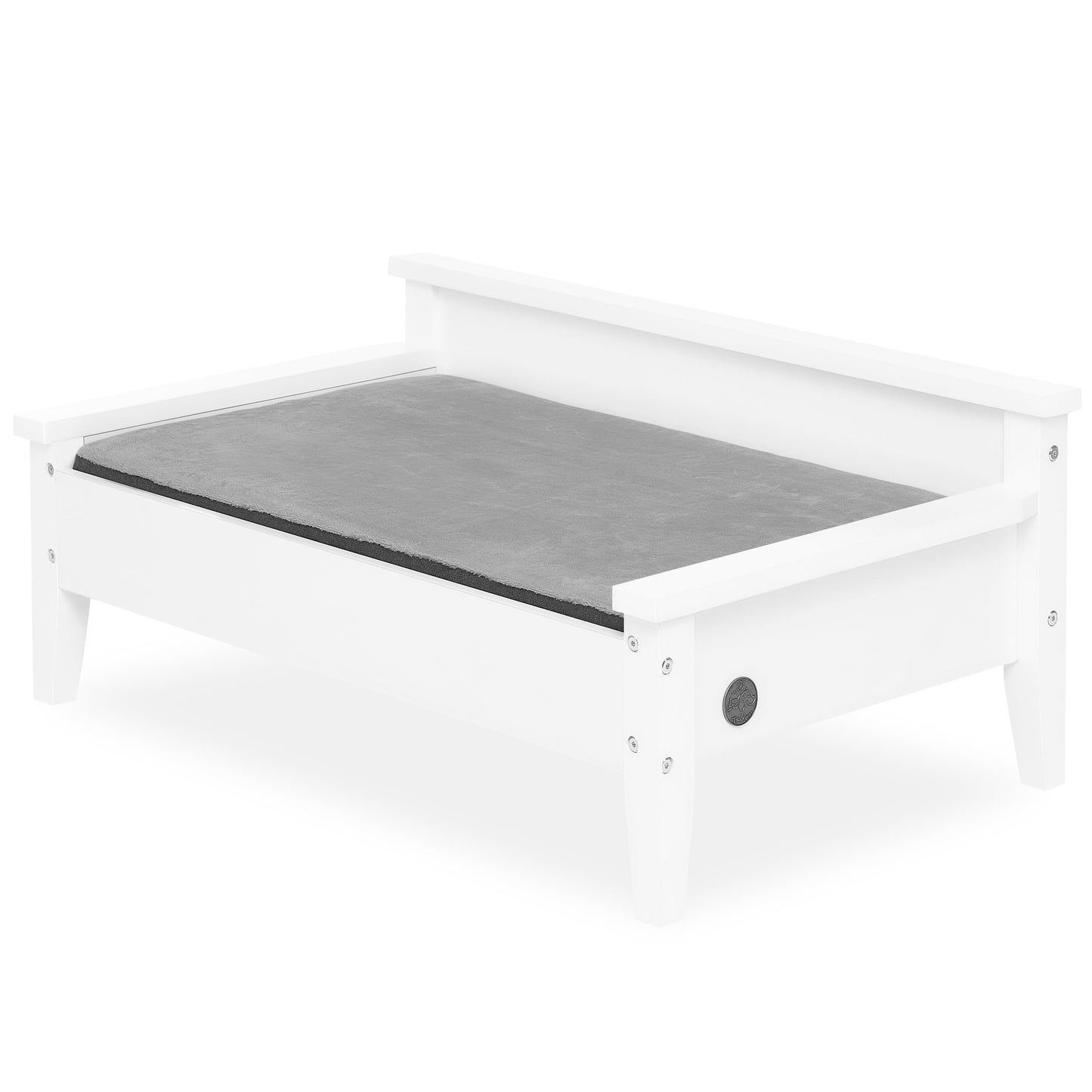 Winston Small Elevated Wooden Pet Bed with Plush Mattress, White