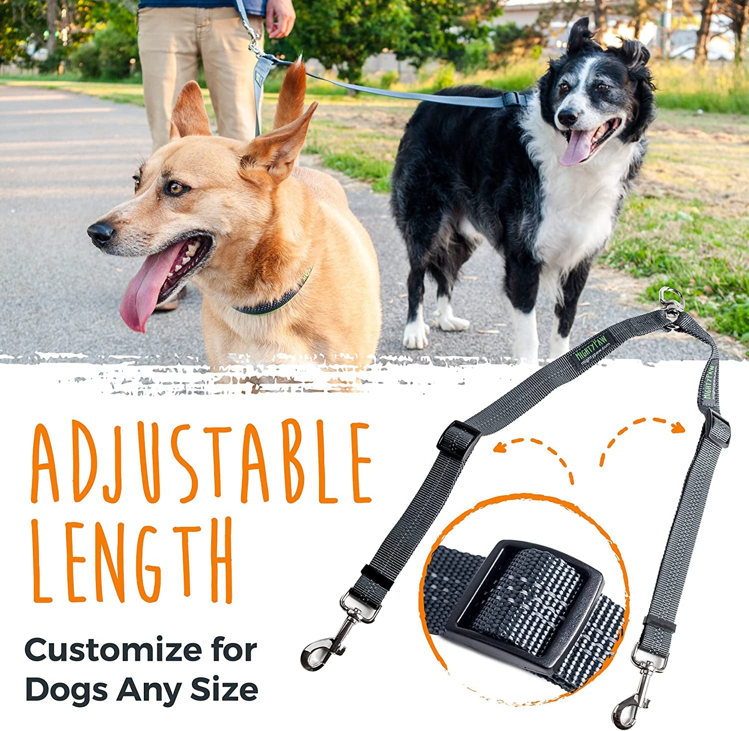 Dual Dog Leash - Suitable for Two Dogs - Leash for 2 Dogs No Tangle - Leash Splitter - Large and Small Dog Compatible - Dual Leash Attachment - Double Clip Dog Leash Coupler - Dog Splitter