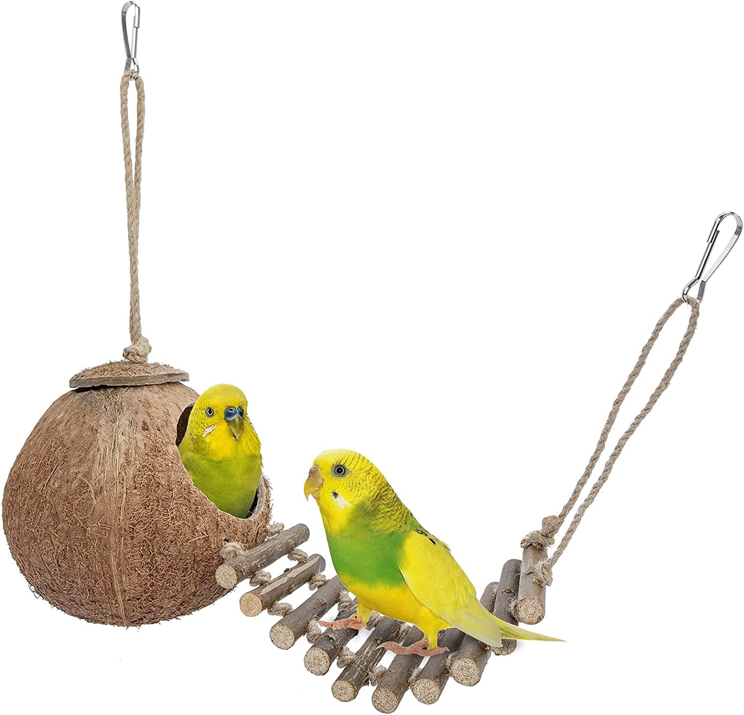 100% Natural Coconut Hideaway with Ladder, Bird and Small Animal Toy