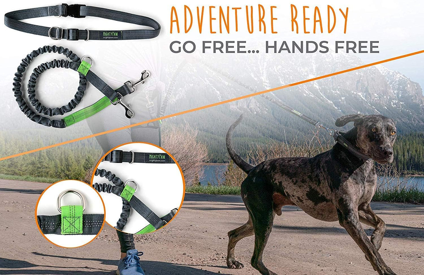 Hands-Free Dog Leash - Adjustable Hip Belt - Reflective Bungee System - Bungee Leash Hands Free - Ideal for Training - Walking - Jogging - Hiking - Dog Leash Running (Grey, 36 Inch)