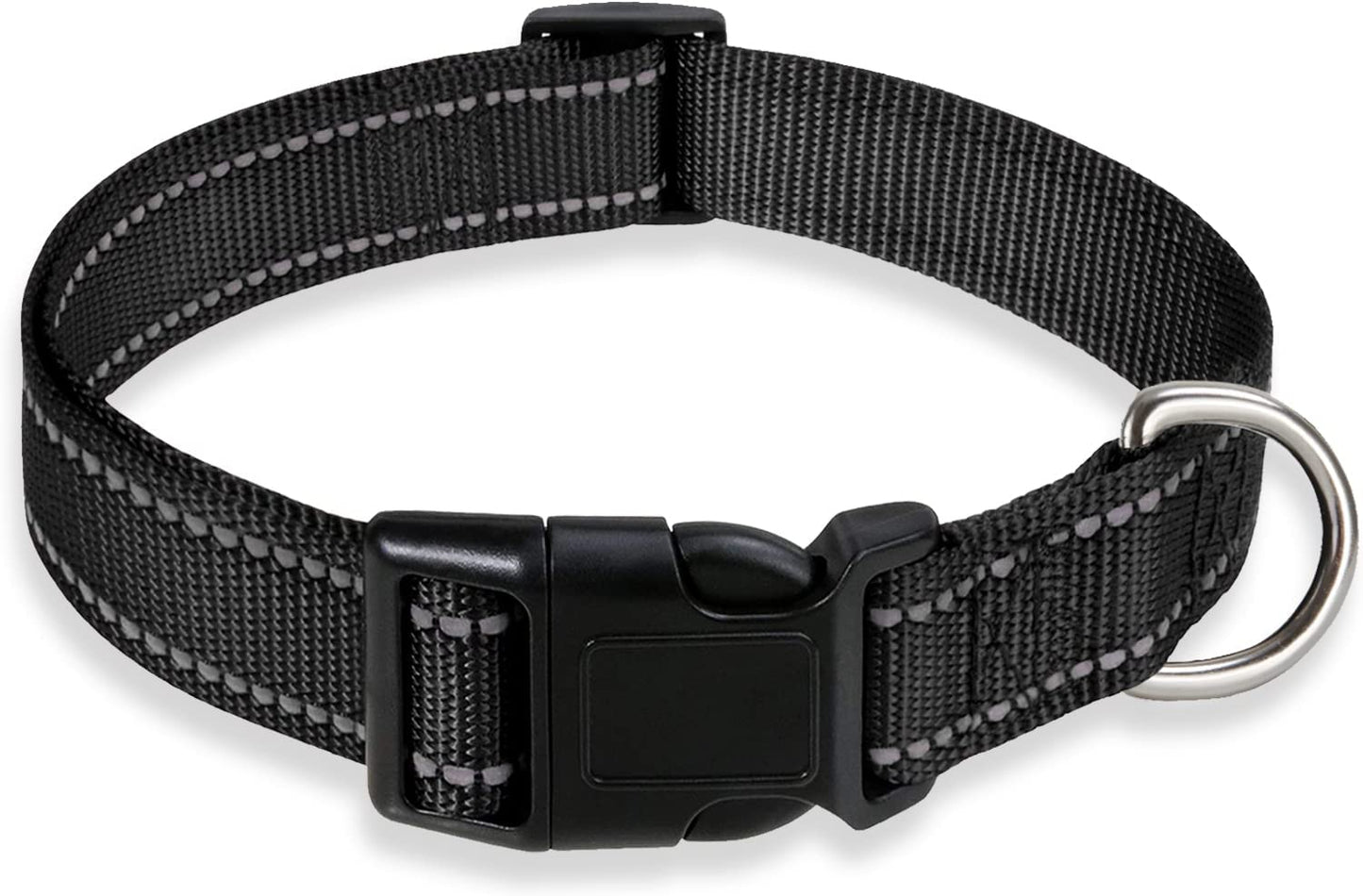 Reflective Dog Collar with Buckle Adjustable Safety Nylon Collars for Small Medium Large Dogs, Black S