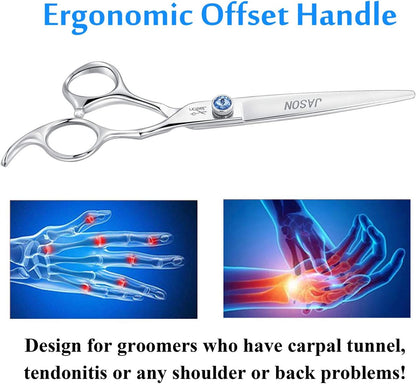 Dog Grooming Thinning Blending Scissor, Ergonomic Pet Grooming Thinner Blender Shears Cat Trimming Texturizing Kit with Offset Handle and a Jewelled Screw