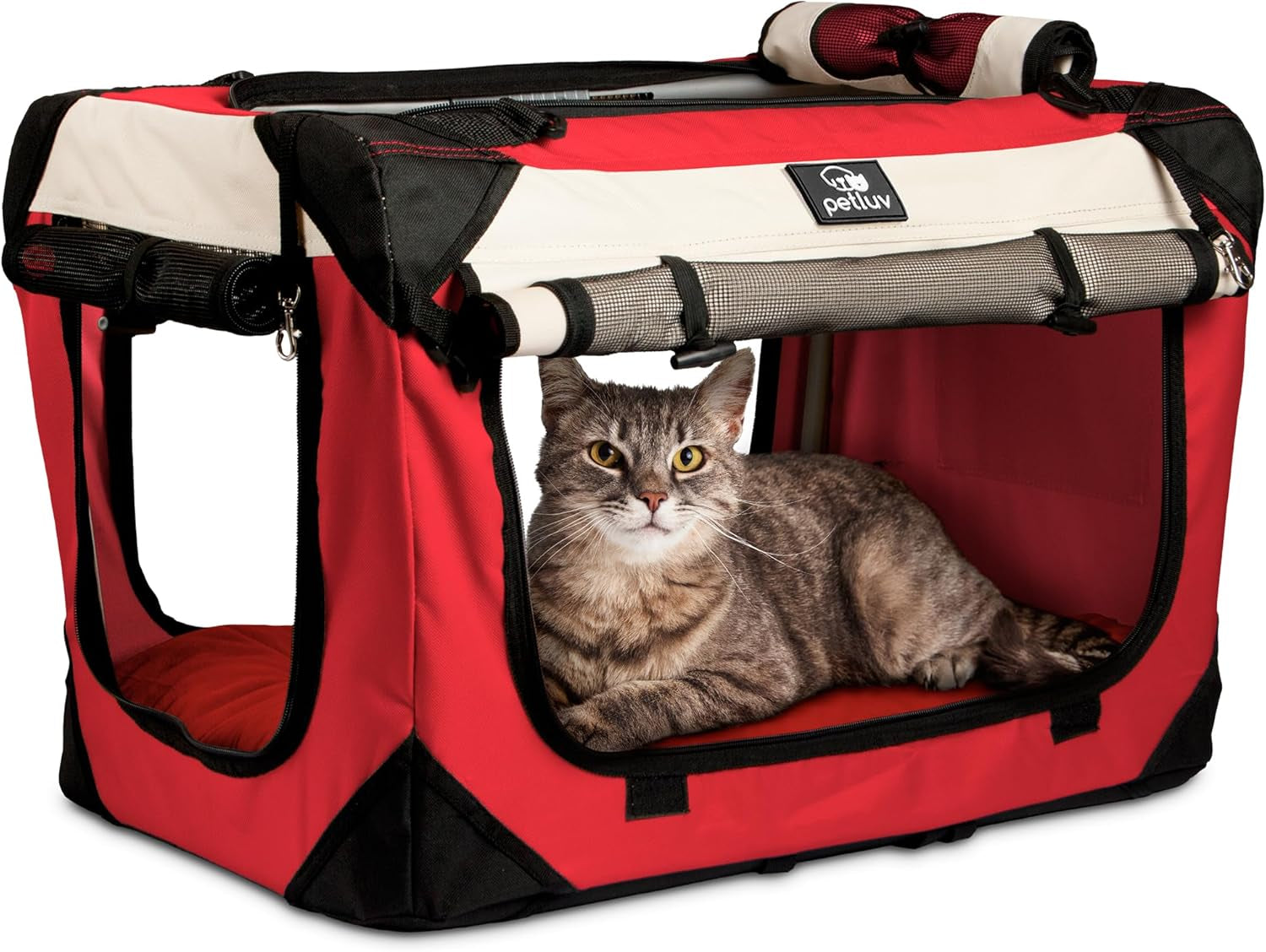 -Happy Cat Premium Cat Carrier Soft Sided Foldable Top & Side Loading Pet Crate & Carrier Locking Zippers Shoulder Straps Seat Belt Lock Plush Pillow…