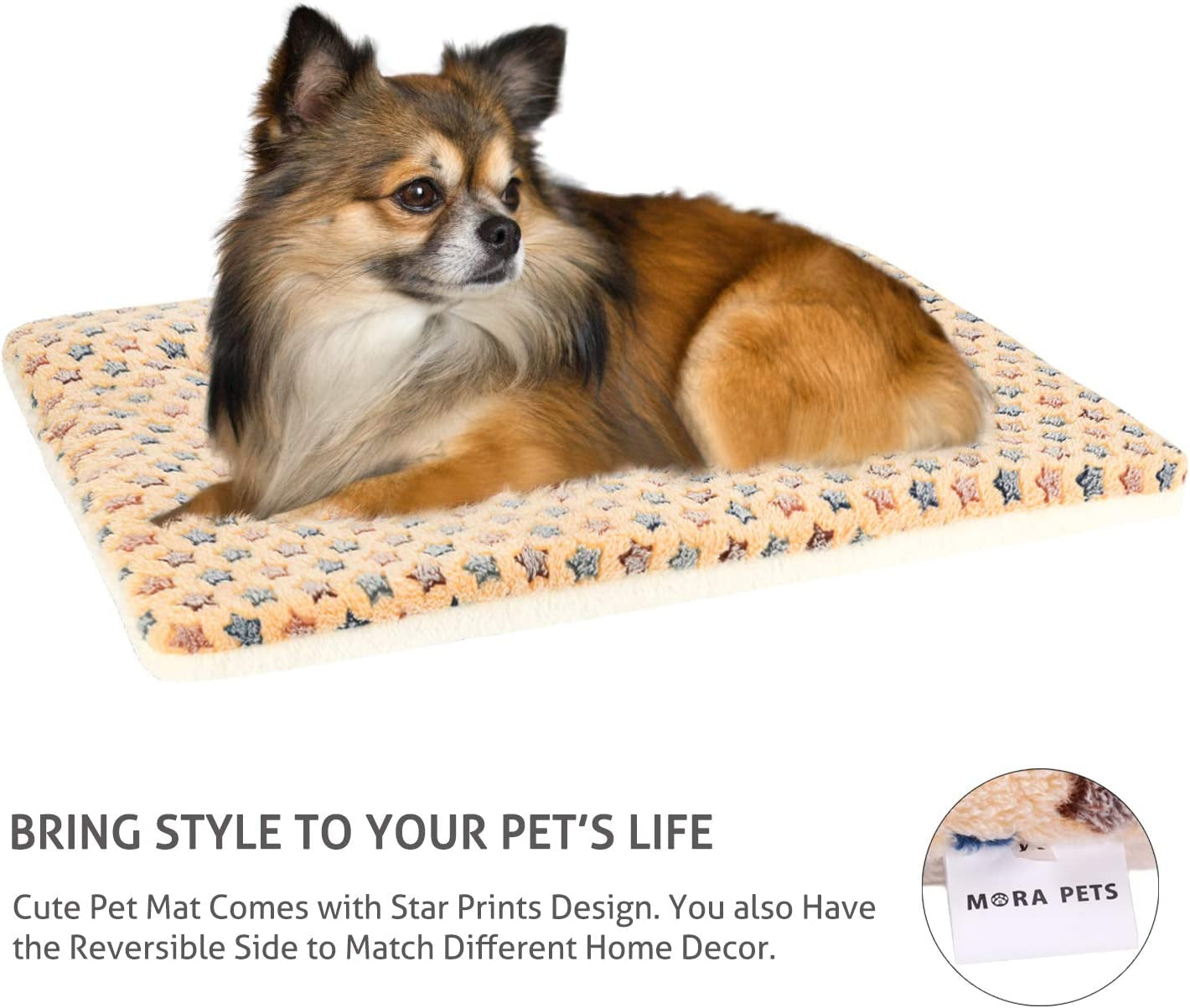 Dog Bed Crate Pad Ultra Soft Pet Bed with Cute Star Print Washable Crate Mat for Large Medium Small Dogs Reversible Fleece Dog Crate Kennel Mat Cat Bed Liner 21 X 12 Inch Brown