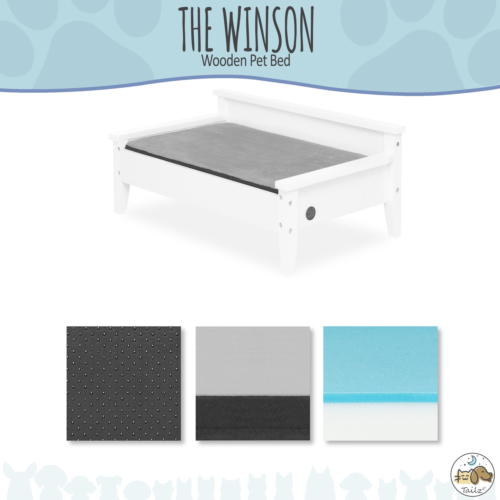 Winston Small Elevated Wooden Pet Bed with Plush Mattress, White